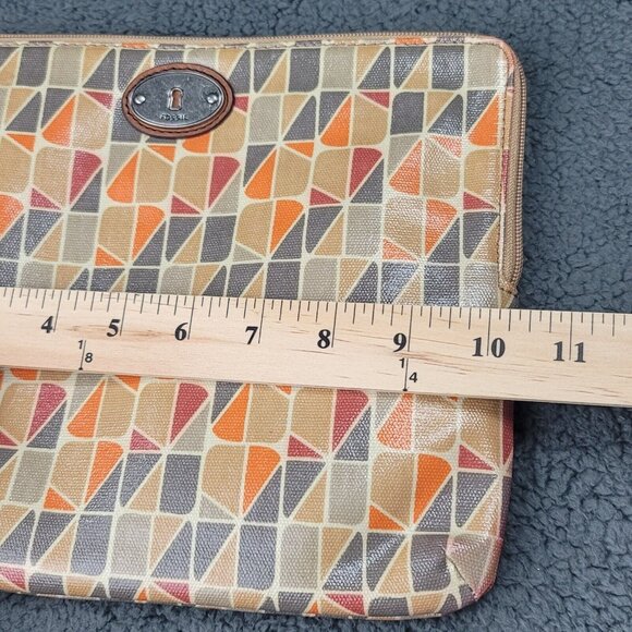 Fossil Key Per Tablet‎ Case Beige Orange Abstract Coated Canvas Zip iPad Wallet - Picture 14 of 15